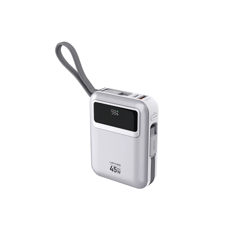 Lenyes C04-A Dijital LED Göstergeli Type-C ve Lightning Kablolu 45W 5000mAh Powerbank