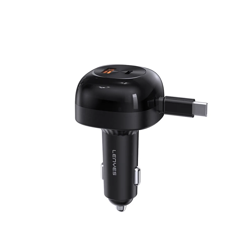 Lenyes CA59 Type-C Kablolu Hızlı Şarj Özellikli Type-C + USB-A Portlu Araç Şarj Aleti PD 60W