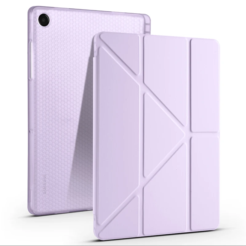 Zore Samsung Galaxy Tab A11 Plus Tri Folding Kalem Bölmeli Standlı Mor Kılıf