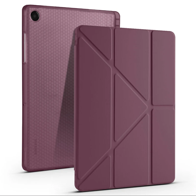 Zore Samsung Galaxy Tab A11 Plus Tri Folding Kalem Bölmeli Standlı Bordo Kılıf