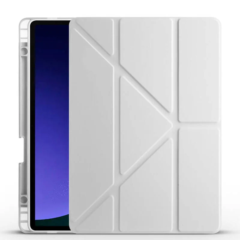 Galaxy Tab S9 FE Kılıf Zore Tri Folding Kalem Bölmeli Standlı Kılıf Gray