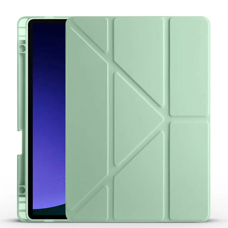 Galaxy Tab S9 FE Kılıf Zore Tri Folding Kalem Bölmeli Standlı Kılıf Green